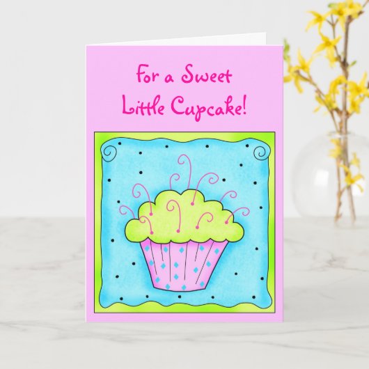 Roze en Turkooise Kaart Cupcake (Gele Bloem)