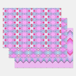 Roze en turkooizen inpakpapier plat vel set van 3