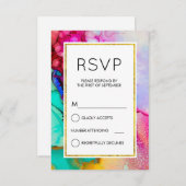 Roze en Turquoise Abstracte Waterverf Eenvoudige R RSVP Kaartje (Voorkant / Achterkant)