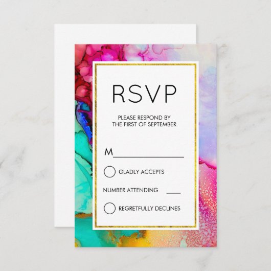 Roze en Turquoise Abstracte Waterverf Eenvoudige R RSVP Kaartje (Voorkant / Achterkant)