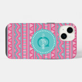 Roze en Turquoise Aztec Chevron Aangepaste Monogra iPhone Hoesje (Achterkant horizontaal)