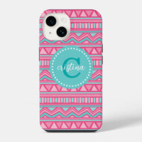 Roze en Turquoise Aztec Chevron Aangepaste Monogra