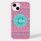 Roze en Turquoise Aztec Chevron Custom Monogram Case-Mate iPhone Case (Achterkant)