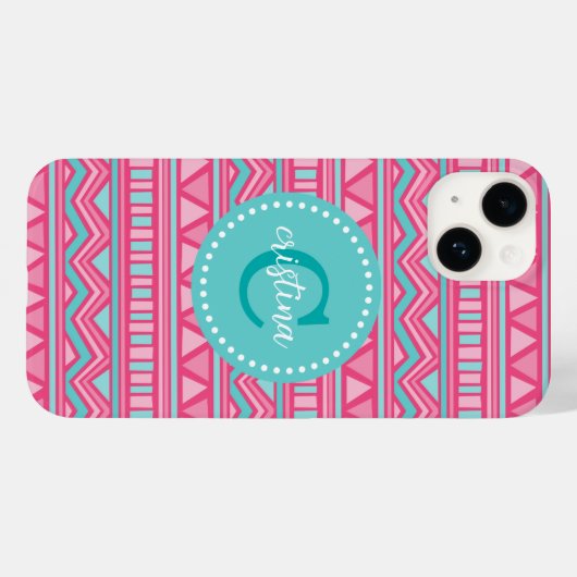 Roze en Turquoise Aztec Chevron Custom Monogram Case-Mate iPhone Case (Achterkant (horizontaal))