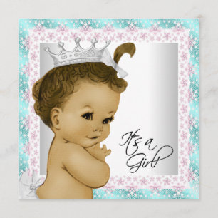 Roze en turquoise baby girl shower kaart