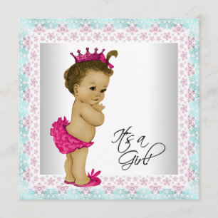 Roze en turquoise baby girl shower kaart
