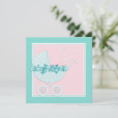 Roze en turquoise baby shower uitnodigingen (Staand voorkant)