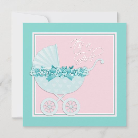 Roze en turquoise baby shower uitnodigingen (Voorkant)