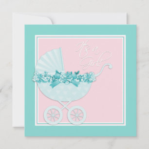 Roze en turquoise baby shower uitnodigingen