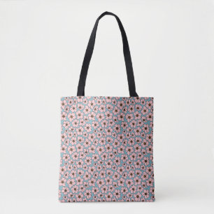 Roze en turquoise blauwe bloemendruk tote bag