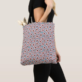 Roze en turquoise blauwe bloemendruk tote bag (Dichtbij)
