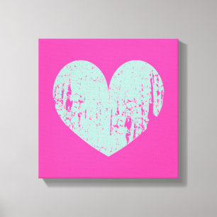 Roze en turquoise blauwe hartsymbool canvasprint canvas afdruk