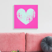Roze en turquoise blauwe hartsymbool canvasprint canvas afdruk (Insitu (Woonkamer))