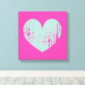 Roze en turquoise blauwe hartsymbool canvasprint canvas afdruk (Insitu (Houten vloer))