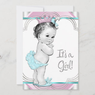 Roze en turquoise blauwe prinses baby shower kaart