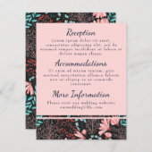 Roze en turquoise bloemen ontvangstkaarten informatiekaartje (Voorkant / Achterkant)