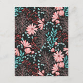 Roze en turquoise bloemen ontvangstkaarten informatiekaartje (Achterkant)