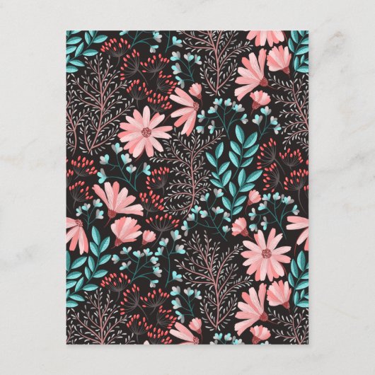 Roze en turquoise bloemen ontvangstkaarten informatiekaartje (Achterkant)