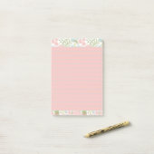 Roze en turquoise bloemen post-it® notes (Op bureau)