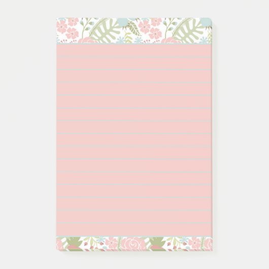 Roze en turquoise bloemen post-it® notes (Voorkant)