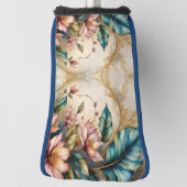 Roze en turquoise bloemenschoonheid op beige golfheadcover (Draai 90)
