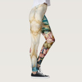 Roze en turquoise bloemenschoonheid op beige leggings (Rechts)