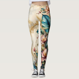 Roze en turquoise bloemenschoonheid op beige leggings