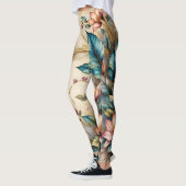 Roze en turquoise bloemenschoonheid op beige leggings (Links)