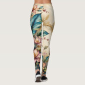 Roze en turquoise bloemenschoonheid op beige leggings (Achterkant)