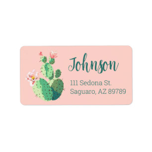 Roze en turquoise cactus Zuidwest-Amerikaans adres Etiket