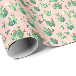 Roze en turquoise cactus zuidwestelijke inpakpapie cadeaupapier