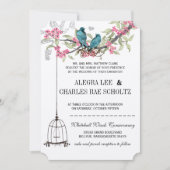 Roze en Turquoise Cherry Blossom Birds Wedding Kaart (Voorkant)