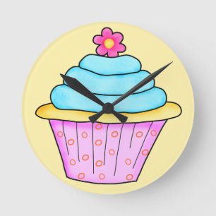 Roze en Turquoise Cupcake Clock Ronde Klok