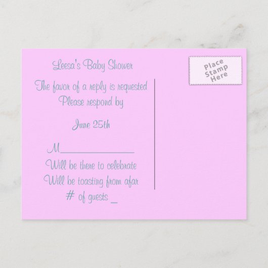 Roze en turquoise Damask RSVP Uitnodiging Briefkaart (Achterkant)