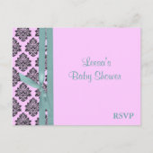 Roze en turquoise Damask RSVP Uitnodiging Briefkaart (Voorkant)