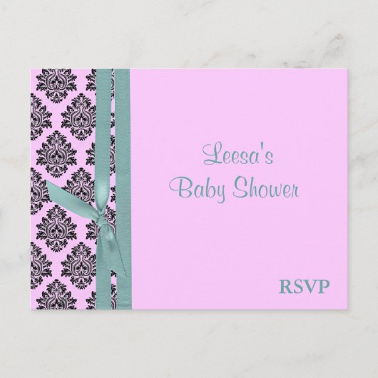 Roze en turquoise Damask RSVP Uitnodiging Briefkaart (Voorkant)