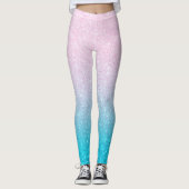 Roze en Turquoise Faux Glitter Ombre Leggings (Voorkant)