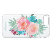 Roze en Turquoise Floral Bouquet met Jouw naam Case-Mate iPhone Case (Achterkant (Horizontaal))