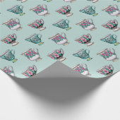 Roze en Turquoise  Floral Teacups Cadeaupapier (Hoek)