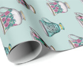 Roze en Turquoise  Floral Teacups Cadeaupapier (Rol Hoek)