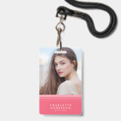 Roze en turquoise gelaagde foto badge (Voorzijde met lanyard)