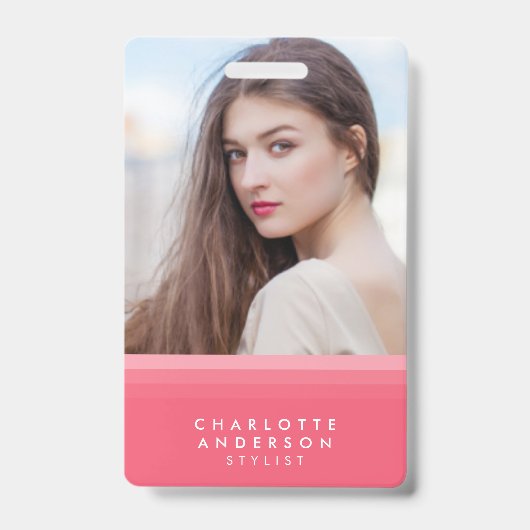 Roze en turquoise gelaagde foto badge (Voorzijde)