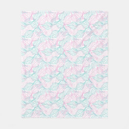 Roze en turquoise gestileerde bladeren wit Patroon Fleece Deken