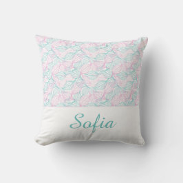 Roze en turquoise gestileerde bladeren wit Patroon Kussen