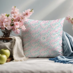 Roze en turquoise gestileerde bladeren wit Patroon Kussen