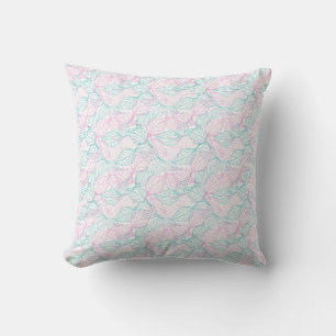 Roze en turquoise gestileerde bladeren wit Patroon Kussen