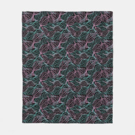 Roze en turquoise gestileerde bladeren zwart Patro Fleece Deken