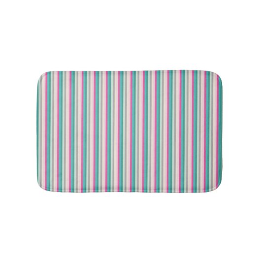 Roze en turquoise gestreept badmat (Voorkant)