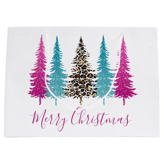 Roze en Turquoise Glam Kerstmis Groot Cadeauzakje (Voorkant)