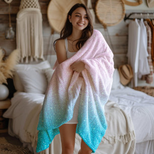 Roze en Turquoise Glitter Ombre Fleece Deken